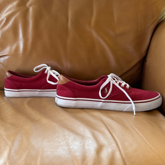 Men’s Polo Ralph Lauren Thorton Sz 11 D Burgundy Herringbone Brown Leather - Picture 6 of 11